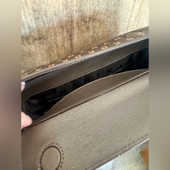 DKNY Dark Brown Monogram Shoulder Bag, chain strap - Picture 9 of 14